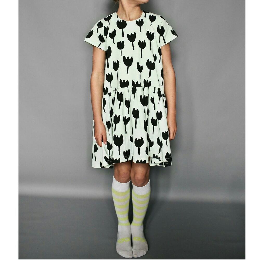 Beau Loves Tulip Floral Short Sleeve Crewneck Hi-Low Hem Cotton Dress 8/9 NEW - Picture 9 of 9